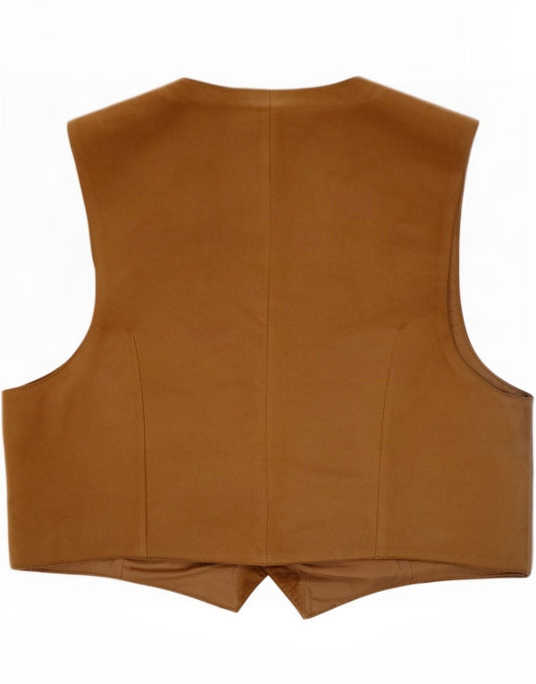 Gilet vintage in pelle scamosciata da donna UK 16 grande marrone