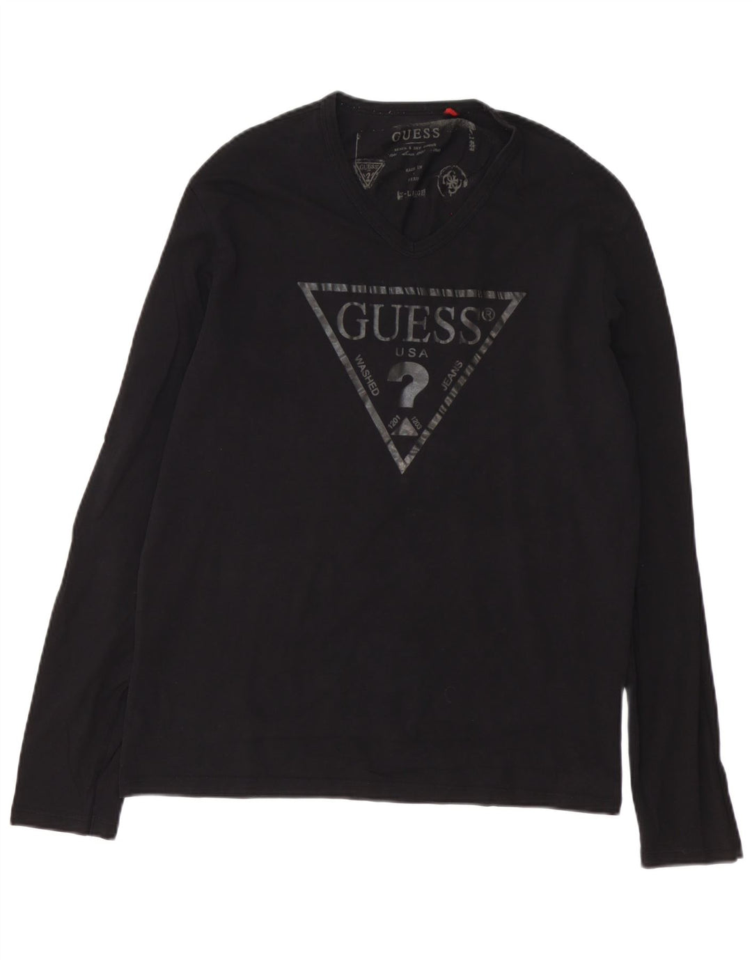 Guess Top grafico da uomo a maniche lunghe XL in cotone nero