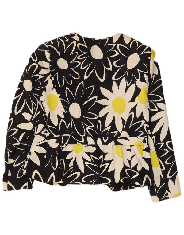 Giacca blazer vintage da donna a 2 bottoni UK 14 medio nero floreale