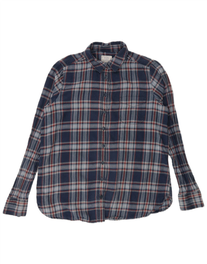 Camicia di flanella oversize da donna Fat Face UK 10 Piccolo cotone a quadri blu navy