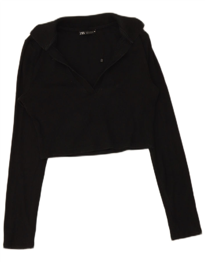 Polo corta da donna a maniche lunghe Zara UK 12 media nera