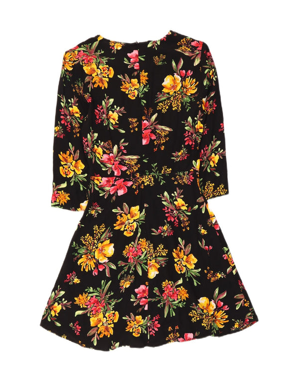 Abito a trapezio da donna Zara con maniche a 3/4 UK 4 XS viscosa floreale nera
