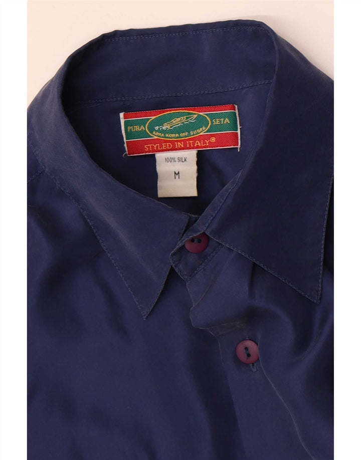 Camicia vintage da uomo in seta blu navy media