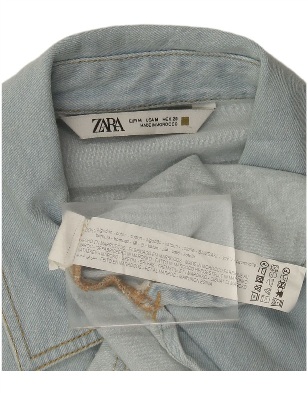 Camicia in denim corto da donna Zara UK 14 cotone blu medio