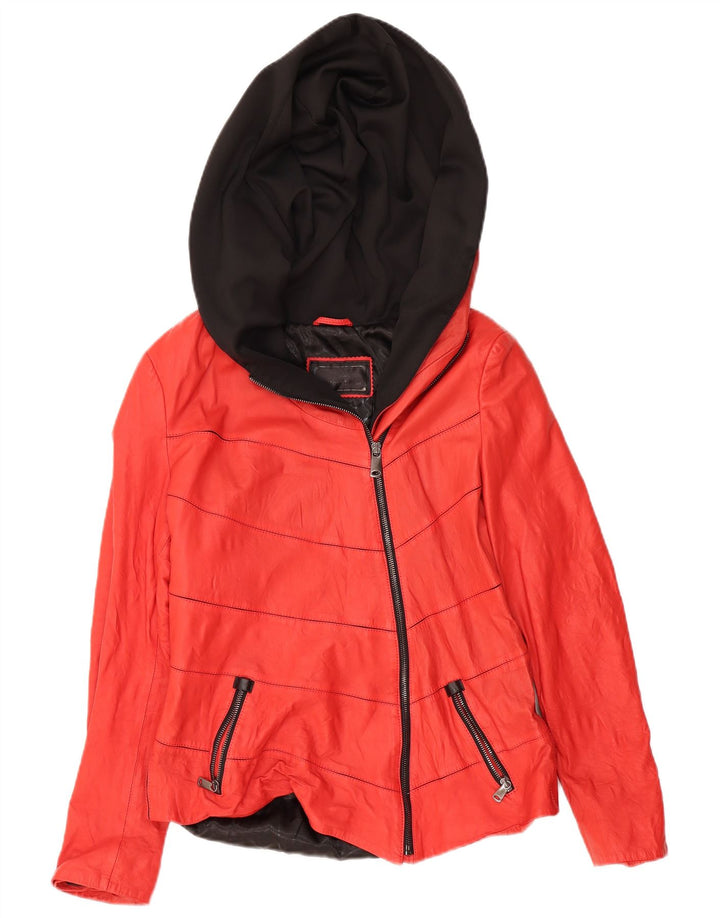 Giacca in pelle con cappuccio da donna IBIZA UK 20 2XL Pelle color block rossa