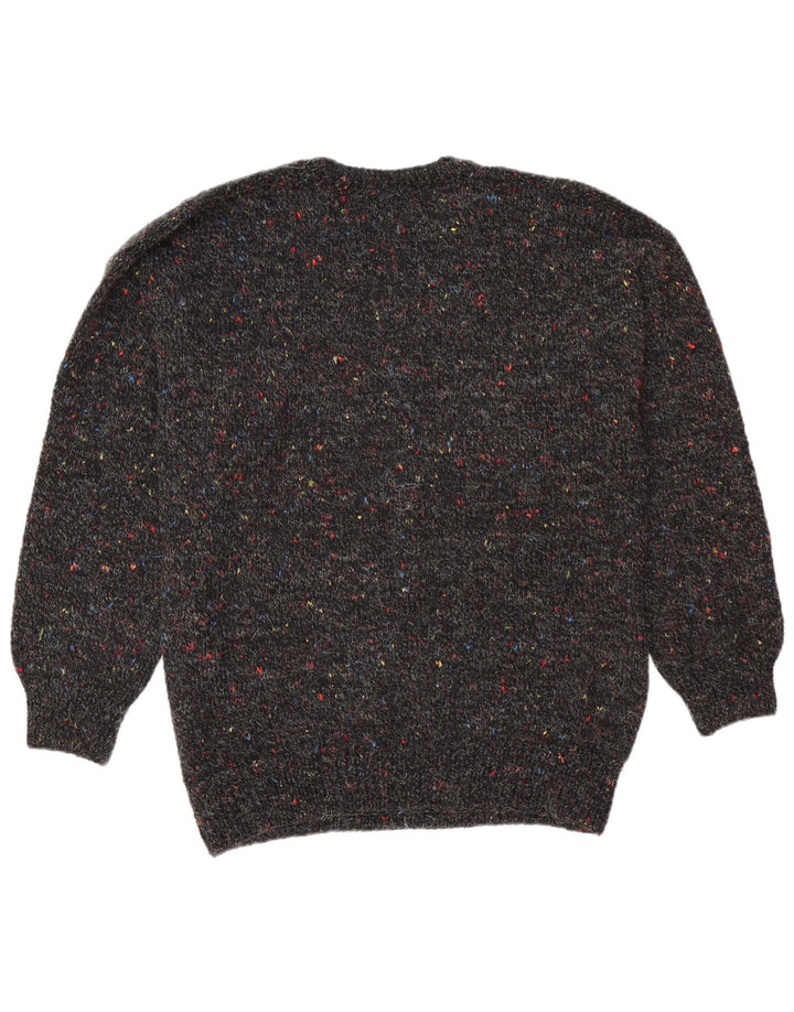 Maglione maglione girocollo da uomo vintage grande nero screziato