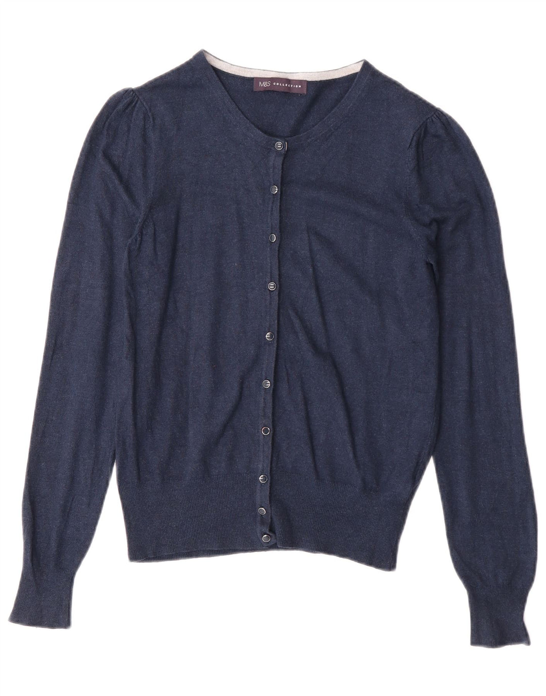 Maglione cardigan da donna Marks & Spencer UK 10 piccolo in viscosa blu navy