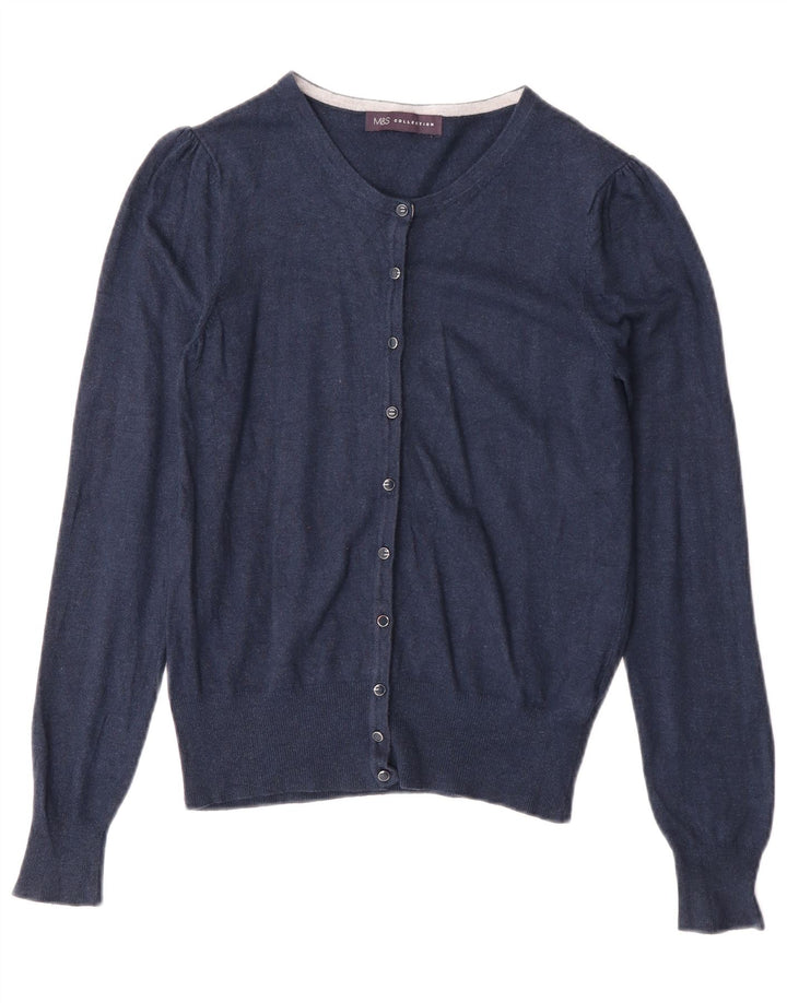 Maglione cardigan da donna Marks & Spencer UK 10 piccolo in viscosa blu navy
