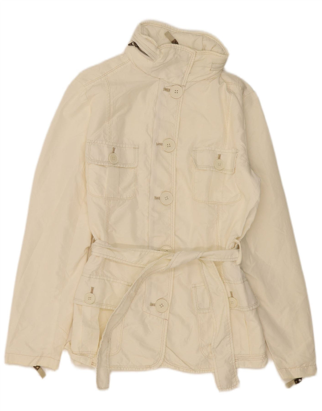 Giacca pratica con cappuccio da donna Zara UK 10 piccola in nylon bianco sporco