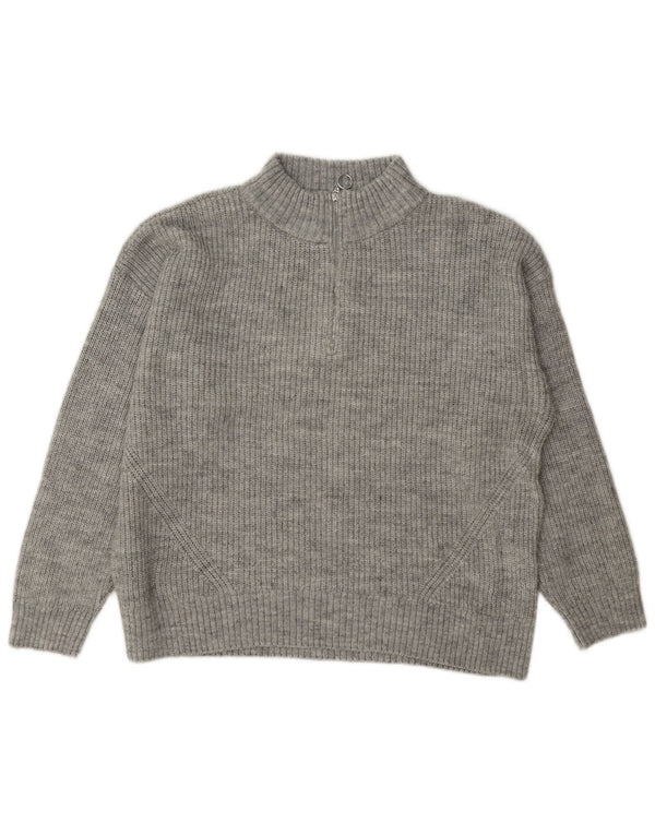Maglione da donna Marks & Spencer con zip e collo UK 14 grande grigio screziato