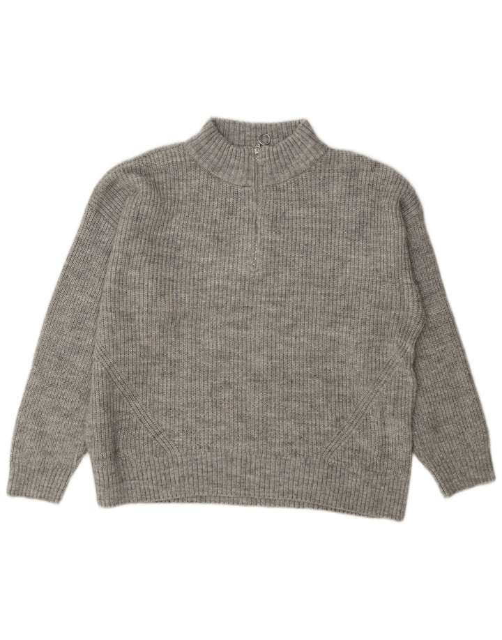 Maglione da donna Marks & Spencer con zip e collo UK 14 grande grigio screziato
