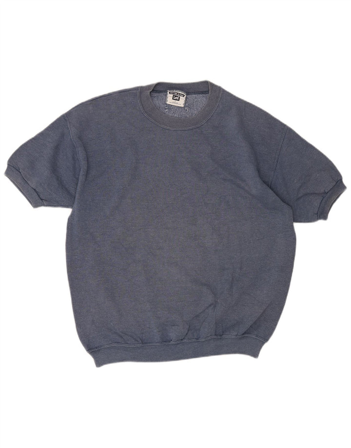 Felpa Lee da uomo a maniche corte, maglione grande, cotone blu