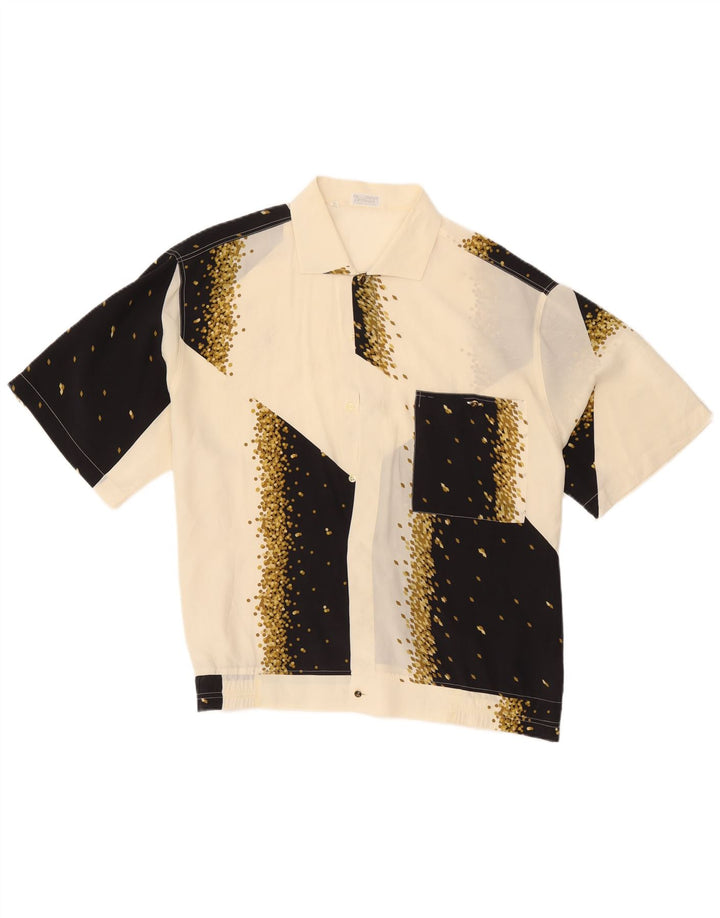 Camicia vintage da uomo a maniche corte grande bianco sporco geometrico