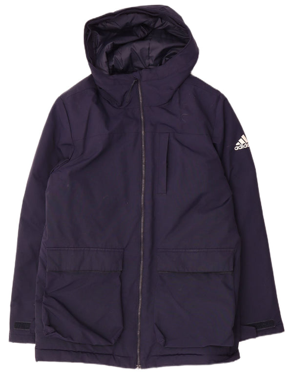 Giacca a vento con cappuccio da uomo Adidas UK 38 Medium Blu Navy Poliammide