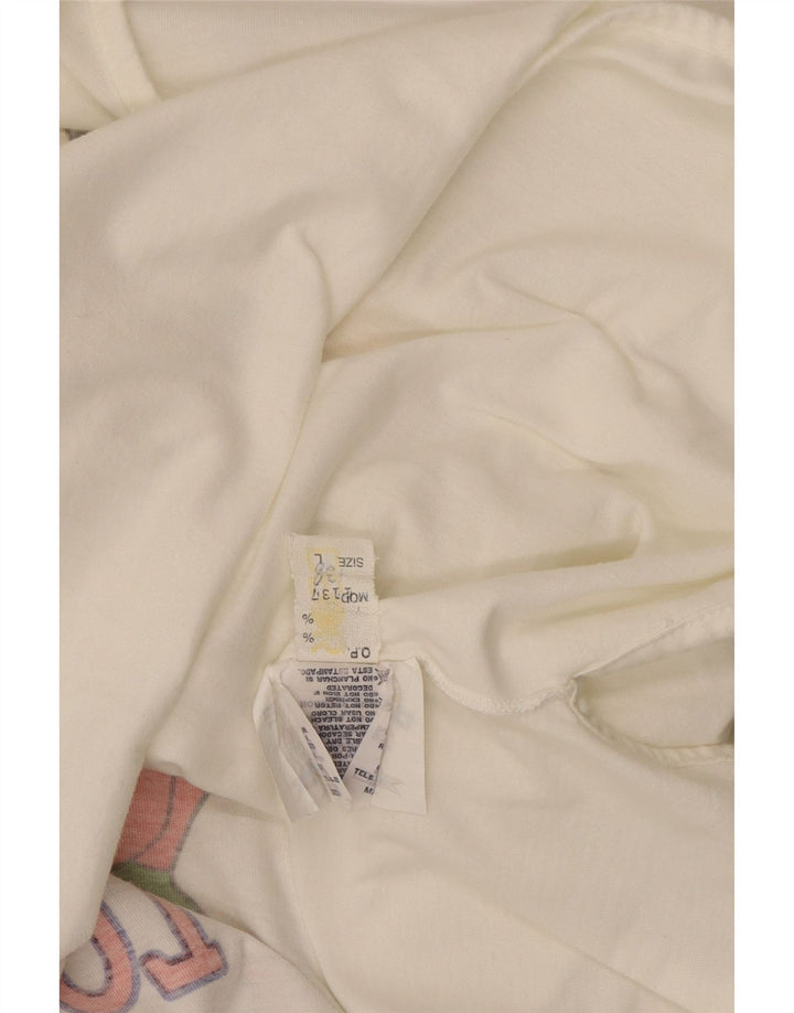 Canotta grafica da donna vintage UK 16 grande cotone bianco