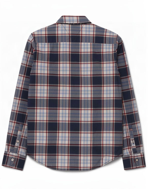 Camicia da uomo Tommy Hilfiger media cotone a quadri blu navy