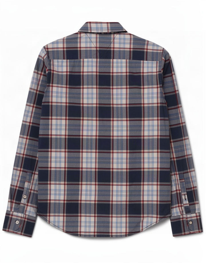 Camicia da uomo Tommy Hilfiger media cotone a quadri blu navy