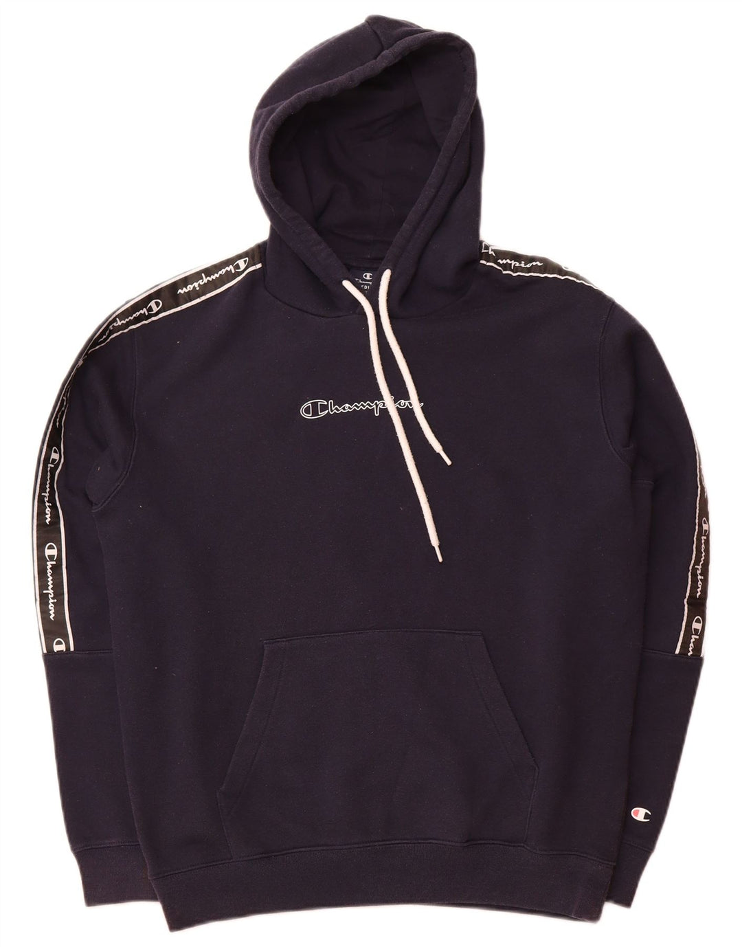 CHAMPION Mens Graphic Hoodie Jumper Medium Navy Blue Cotton