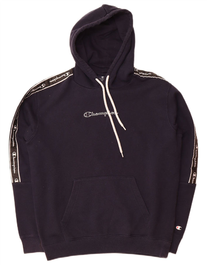 CHAMPION Mens Graphic Hoodie Jumper Medium Navy Blue Cotton