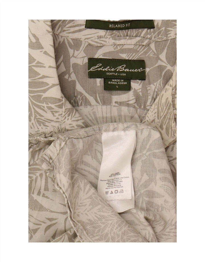 EDDIE BAUER Mens Relaxed Fit Short Sleeve Shirt Large Grey Linen Vintage Eddie Bauer and Second-Hand Eddie Bauer from Messina Hembry 