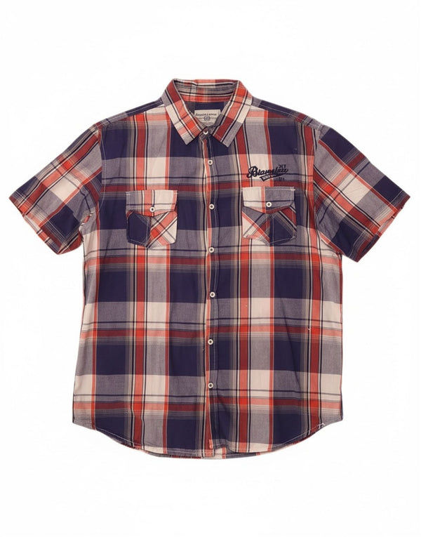 Angelo Litrico Camicia da uomo slim fit a maniche corte taglia 43/44 XL a quadri blu