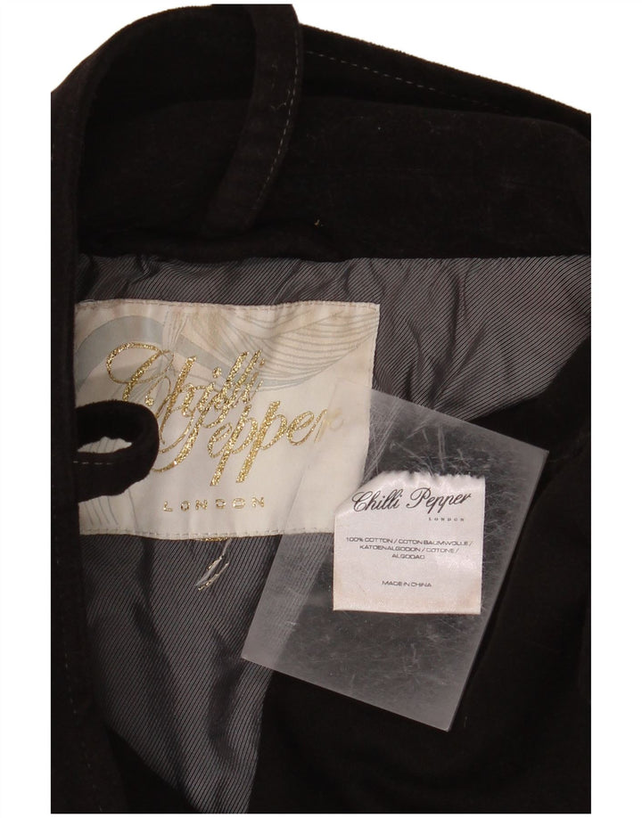 VINTAGE Womens Double Breasted Trench Coat UK 14 Medium Black Cotton