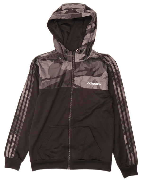 Felpa con cappuccio e zip da uomo Adidas XS nera mimetica in poliestere sportivo