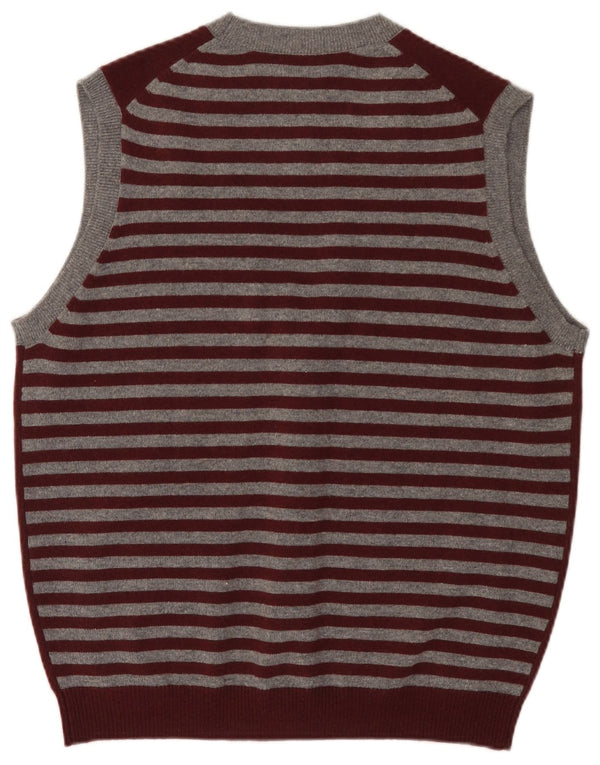 Maglione cardigan senza maniche da uomo Brooks Brothers, a righe bordeaux grandi