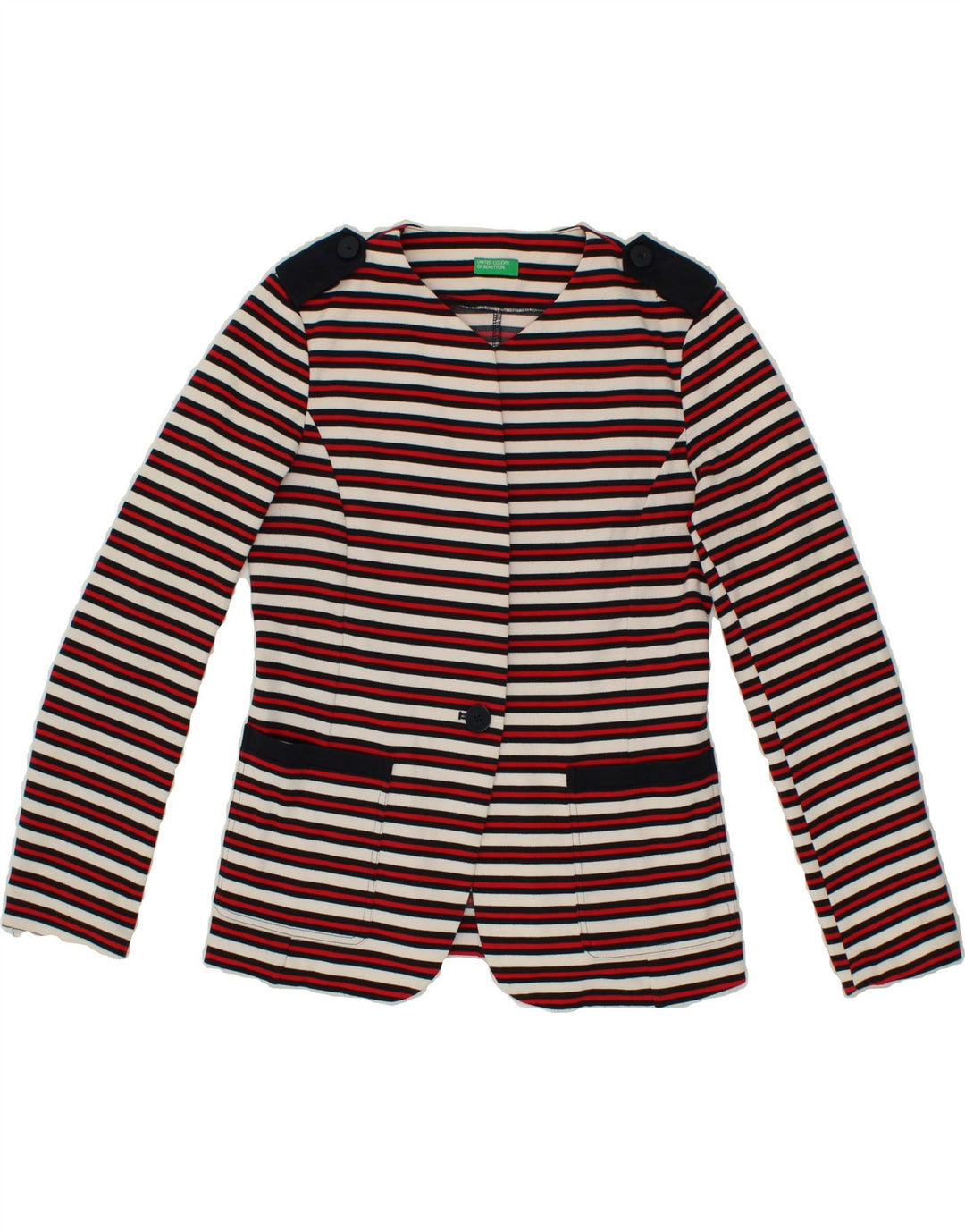 BENETTON Womens 1 Button Blazer Jacket IT 44 Medium Red Striped Polyester Vintage Benetton and Second-Hand Benetton from Messina Hembry 