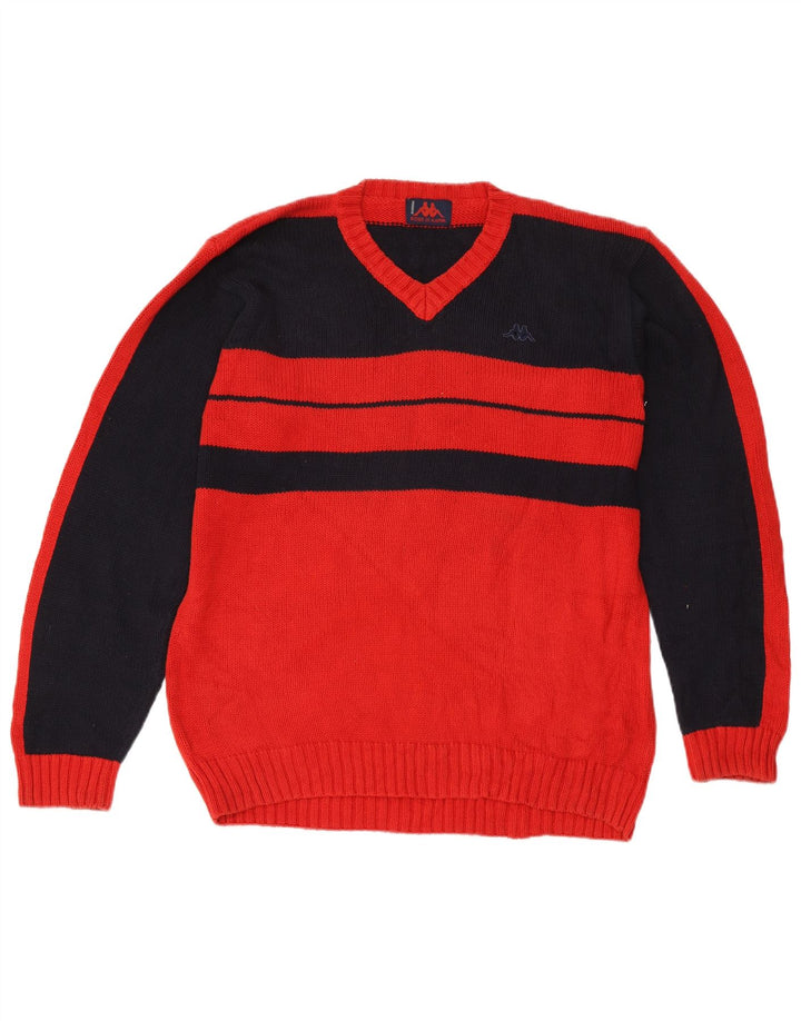 Maglione Kappa da uomo con scollo a V, cotone color block rosso medio