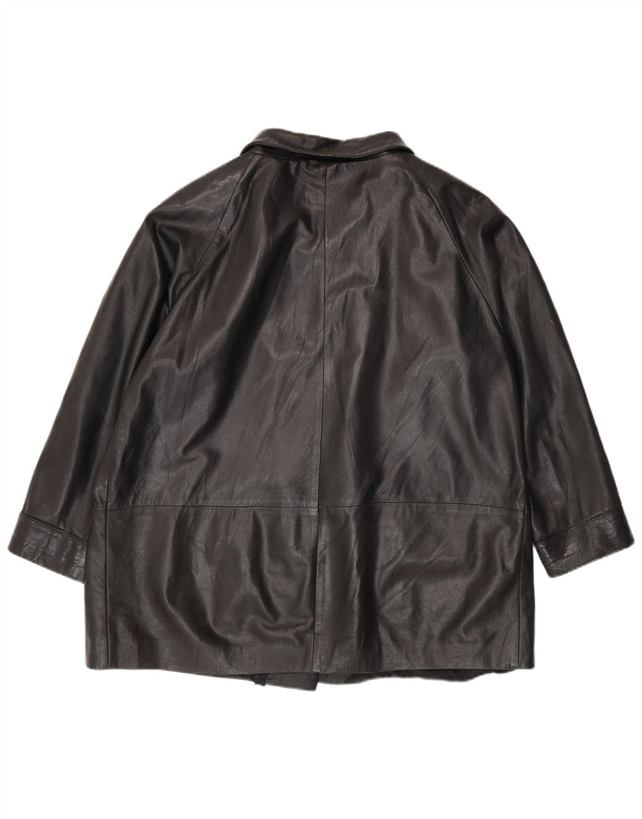 Giacca blazer in pelle vintage da donna a 5 bottoni IT 52 2XL Nera