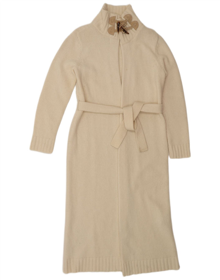 Maglione cardigan lungo da donna Ralph Lauren UK 14 lana media bianco sporco