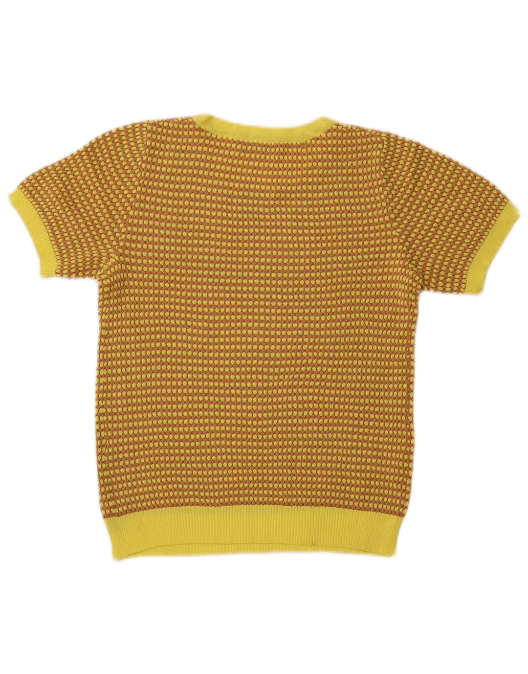 Maglione ZARA da donna girocollo corto UK 8 piccolo giallo geometrico
