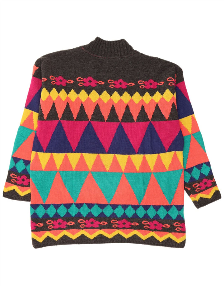 Maglione maglione collo alto da donna VINTAGE UK 18 XL multicolore geometrico