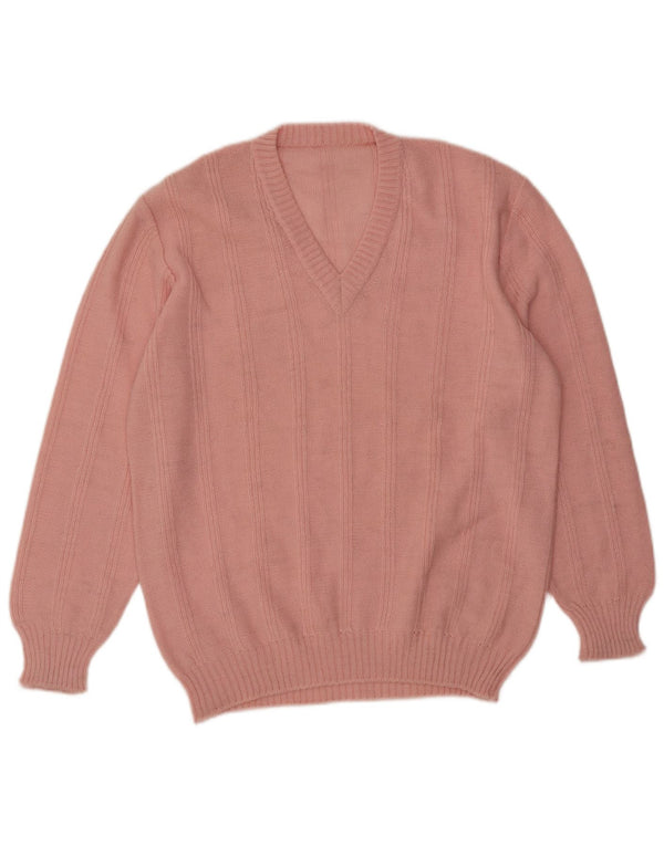 Maglione maglione con scollo a V da donna VINTAGE UK 18 XL Rosa