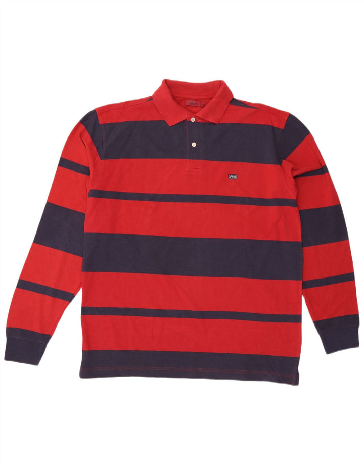 Polo ASICS da uomo a maniche lunghe in cotone a righe grandi rosse