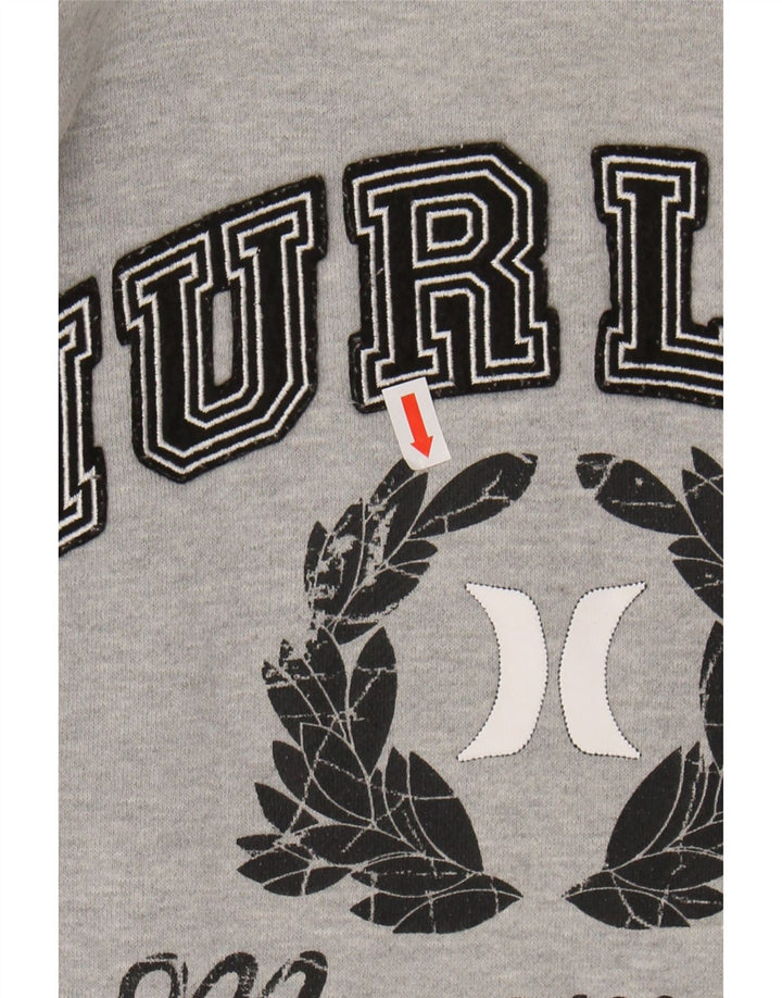 HURLEY Womens Crop Graphic Hoodie Jumper UK 14 Medium Grey