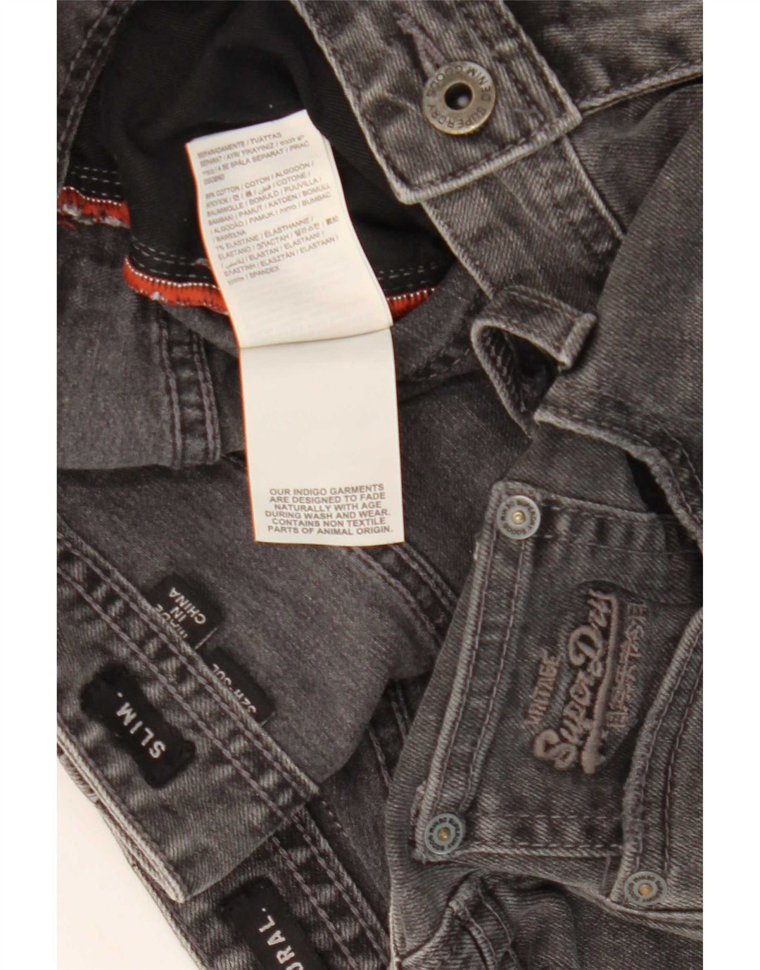 Pantaloncini di jeans slim corporale da uomo Superdry W32 cotone grigio medio