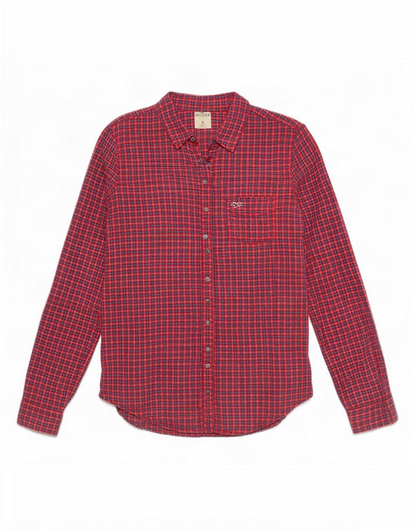 Camicia in flanella da donna Hollister UK 12 cotone medio a quadri rossi