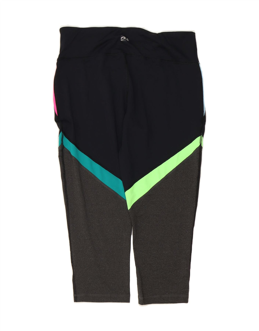 FILA Womens Capri Leggings UK 14 Large  Black Colourblock Polyester Vintage Fila and Second-Hand Fila from Messina Hembry 