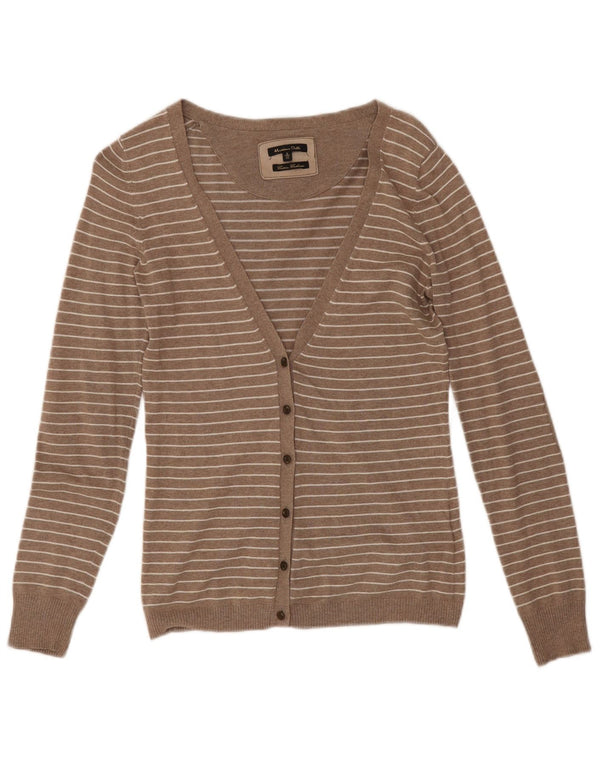 Maglione cardigan da donna Massimo Dutti UK 10 piccolo cotone a righe beige