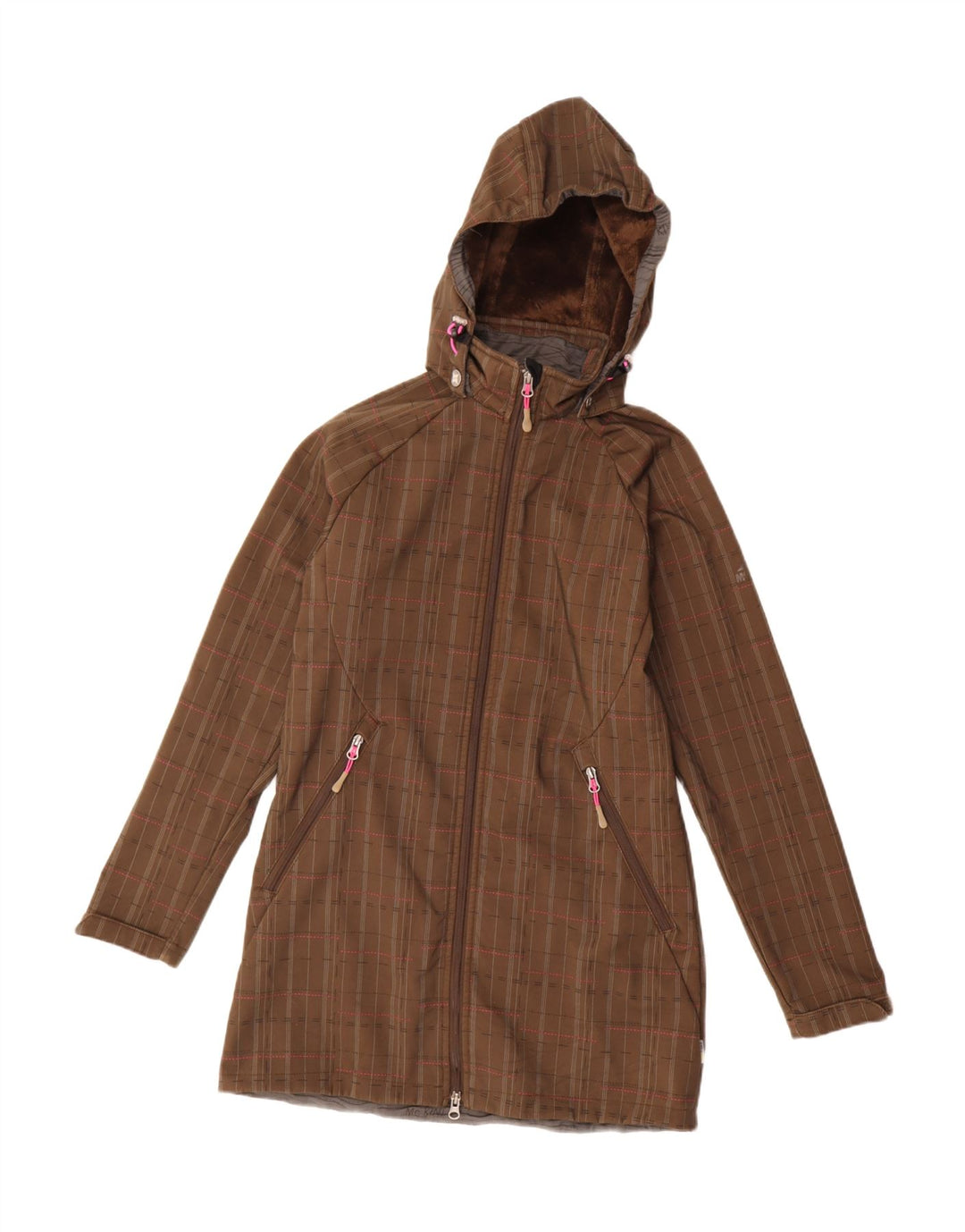 MC KINLEY Giacca parka Sherpa da donna con cappuccio UK 10 piccolo quadretto marrone