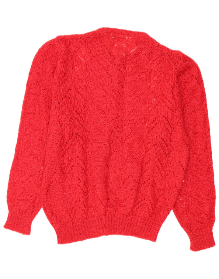 Maglione cardigan oversize trasparente da donna vintage UK 14 rosso medio