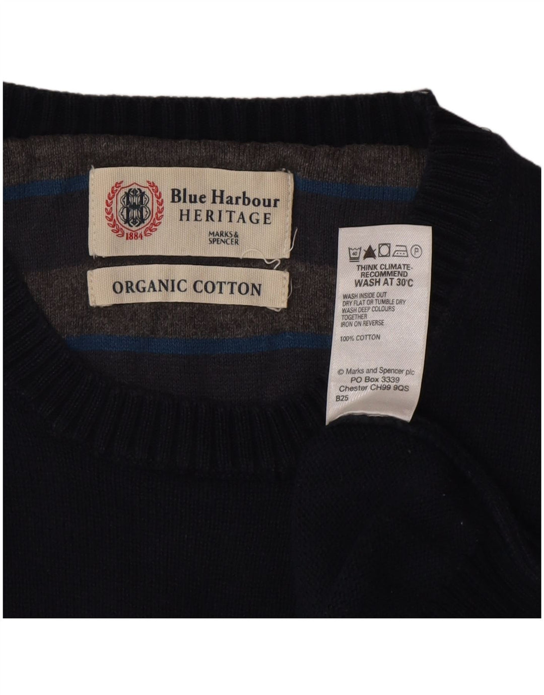 Maglione maglione girocollo da uomo Marks & Spencer cotone medio blu navy
