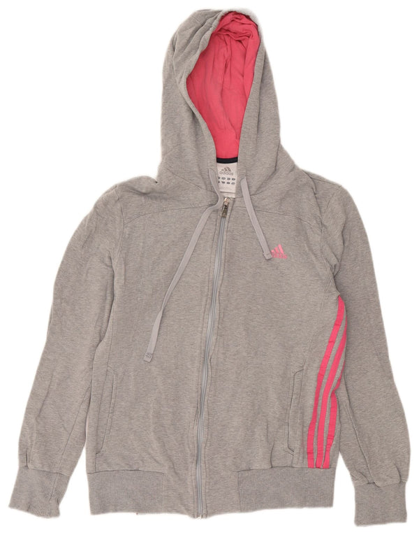 Maglione con cappuccio e zip da donna Adidas UK 16 grande cotone grigio