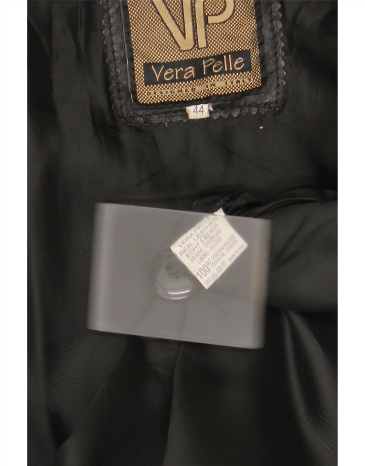 Cappotto in pelle con cappuccio da donna vintage IT 44 in pelle nera media