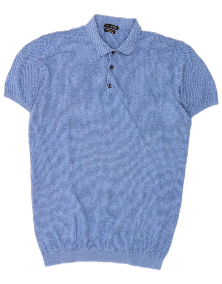 Massimo Dutti Maglione da uomo a maniche corte con collo a polo grande blu
