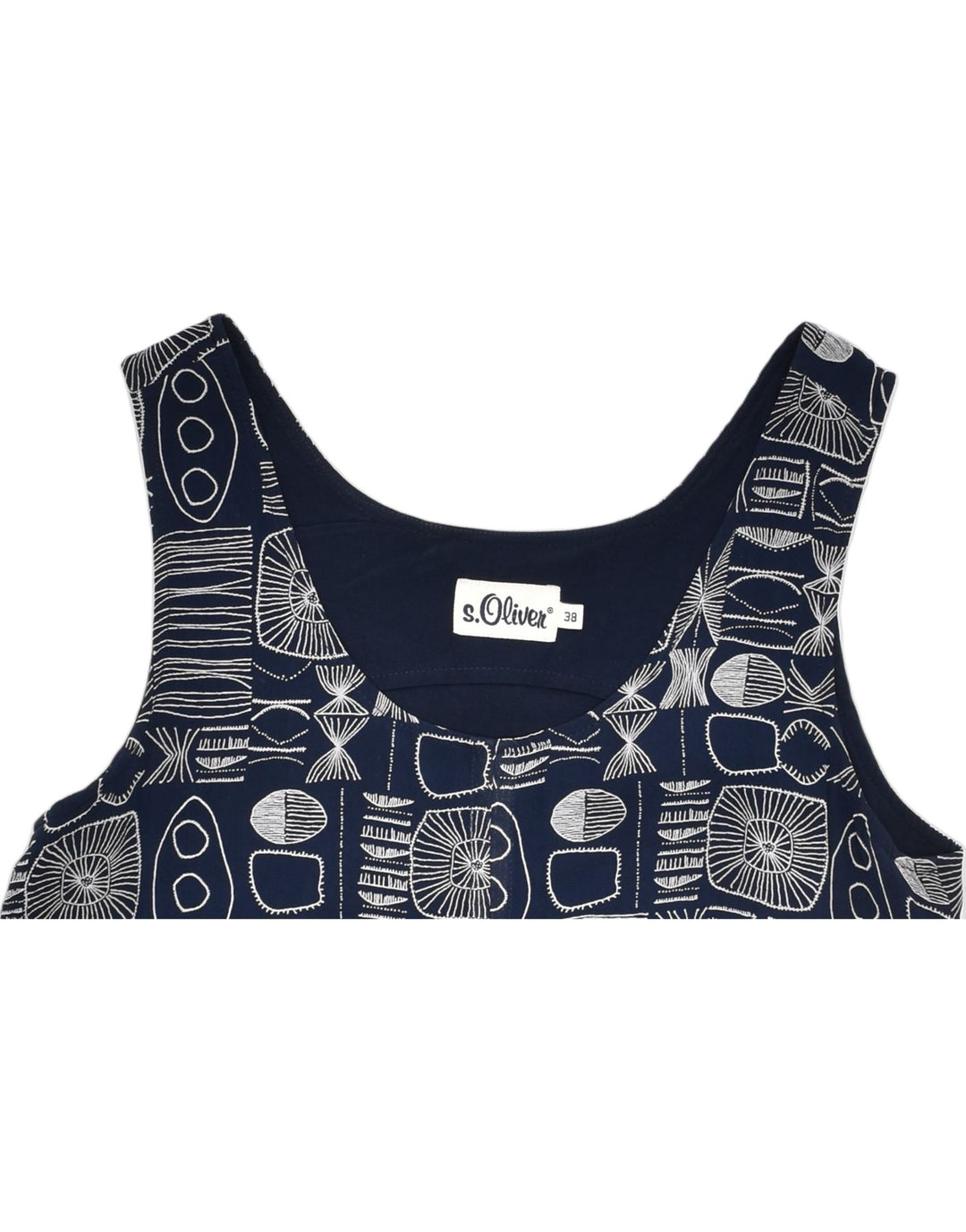 VINTAGE Womens Basic Dress EU 38 Small Navy Blue Geometric Viscose | Vintage | Thrift | Second-Hand | Used Clothing | Messina Hembry 