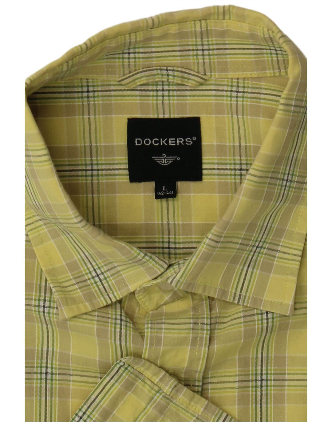 DOCKERS Camicia da uomo a maniche corte taglia 42/44 grande quadretto giallo