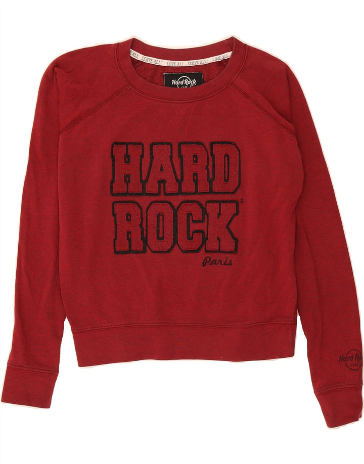HARD ROCK CAFE Womens Oversized Sweatshirt Jumper UK 10 Small Burgundy Vintage Hard Rock Cafe and Second-Hand Hard Rock Cafe from Messina Hembry 